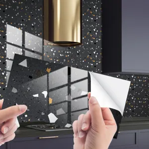 Terrazzo pattern crystal film self-adhesive tile sticker detail, waterproof wall peel and stick.