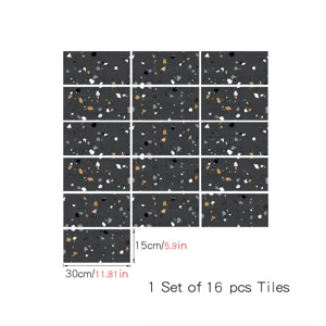 Terrazzo pattern tile stickers waterproof self-adhesive wall stickers 16 pcs set 30x15cm