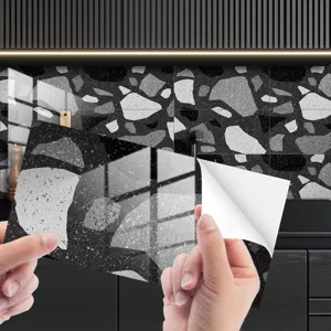 Black terrazzo tile sticker waterproof self-adhesive wall paper for modern kitchen decor film