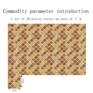 Détail d'adhésif de carrelage 3D en cristal, 20x20cm motif écaille, 25pcs pour 1mètre carré.