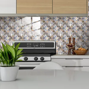 Détail d'adhésif pour carrelage mural de cuisine avec motif géométrique lotus 3D moderne.