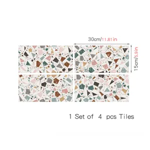 Terrazzo Crystal Film Tile Stickers Self-Adhesive Wall Floor Decor Set of 4Pcs 30x15cm