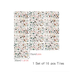 Terrazzo tile stickers self-adhesive crystal film wall tile decal 16 pieces set detail view