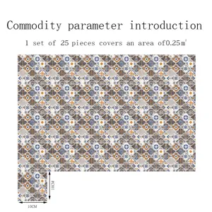 Détail d'autocollant de carrelage avec motif de lotus et taille 10x10cm, lot de 25.
