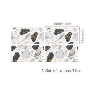 Terrazzo pattern crystal film tile stickers, self-adhesive wall and floor stickers, 4 pcs, 30x15cm.