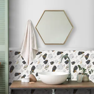 Terrazzo crystal film tile sticker self-adhesive wall paper for modern home bathroom decor.