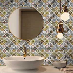 Vue détaillée de l'adhésif mural 3D pour carrelage avec film cristal pour la maison.
