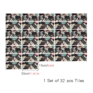 Terrazzo pattern crystal film tile stickers, self-adhesive wall and floor decor, 32 pcs set.