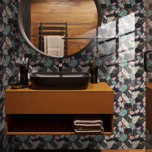 Terrazzo pattern crystal film tile and wall sticker for modern home decor and surface renovation.