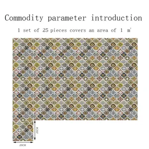 Détail d'autocollant de carrelage avec taille 20x20cm et lot de 25 pcs pour 1 mètre carré.