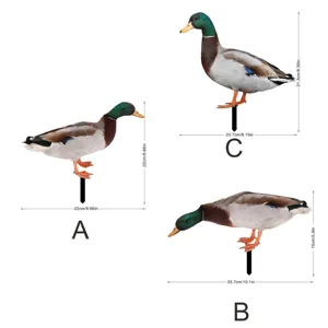 Vue détaillée des piques de jardin canard colvert montrant les dimensions pour A, B et C.