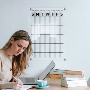 Clear acrylic monthly calendar board for wall hanging, dry erase memo board for office or home.