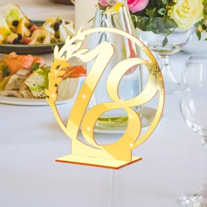 Gold mirror acrylic table number 18 sign with base for wedding party table decor