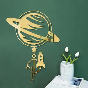 3D Jupiter rocket acrylic mirror wall sticker, gold reflective self-adhesive home decoration.
