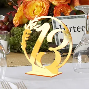 Gold mirror acrylic table number 13 wedding reception centerpiece sign stand decor