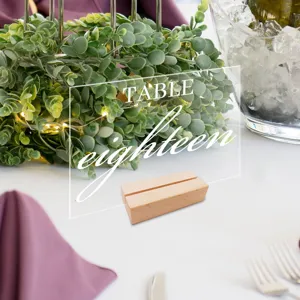 Clear Acrylic Table Number Sign with Wood Base Wedding Tabletop Decor Table Number Holder Party Banquet Sign