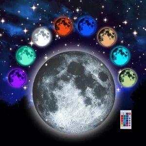 3D LED Moon Wall Lamp RGB Color Changing Planet Night Light with Multi-color Remote