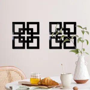 Geometric black acrylic wall mirror sticker for home decor, self-adhesive design for mounting.