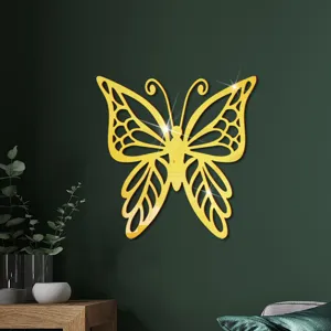 Gouden acryl spiegel holle vlinder muursticker voor mooie slaapkamer wanddecoratie