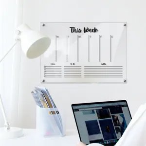 Transparent acrylic weekly planner board, clear dry erase calendar message board for wall.