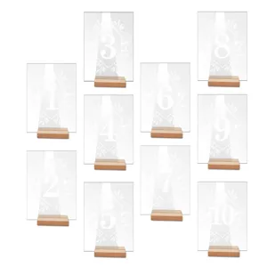 Números de mesa de acrílico transparente con base de madera, elegante set de decoración.