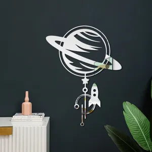 3D acrylic Jupiter mirror wall sticker, creative planet rocket home decor self adhesive mirror