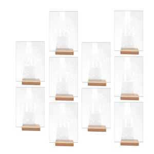 Números de mesa de acrílico transparente con base de madera para decoración de bodas y fiestas.