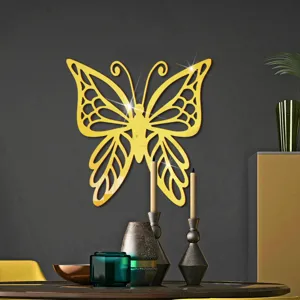 Gouden acryl spiegel holle vlinder muursticker voor thuis slaapkamer muur decoratie detail.