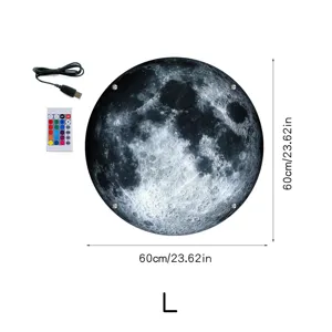 LED round moon wall lamp with remote control and USB cable, 60cm large size ambient lighting.