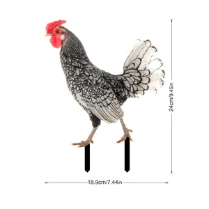 Piquet de jardin en forme de coq, sculpture decorative noir et blanc pour pelouse exterieure.