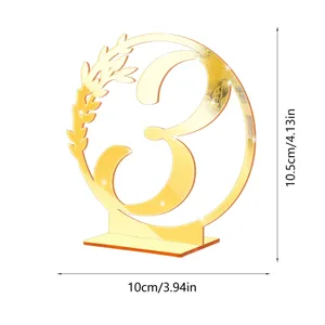 Gold mirror acrylic table number 3 detail shot showing precise dimensions and design.