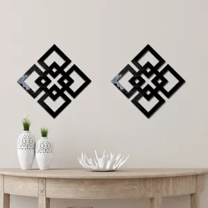 Acrylic geometric wall mirror sticker set for modern living room home decor detail view.