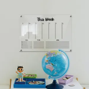 Clear acrylic weekly planner dry erase board wall mount memo calendar for home office use.