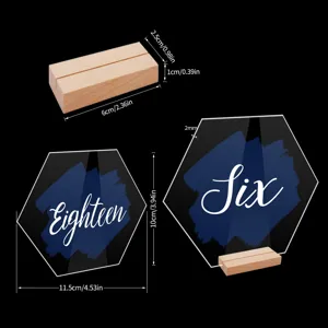 Números de mesa de acrílico con base de madera, tarjetas de sitio para bodas.