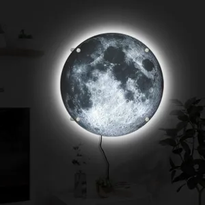 Round LED Moon Wall Lamp Glowing Planet Night Light Home Decor Lighting Fixture Sku
