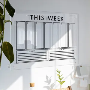 Clear acrylic weekly planner board wall mounted calendar erasing memo message board.