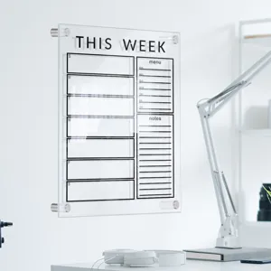 Clear acrylic weekly planner board for wall mounting, erasable memo calendar board.