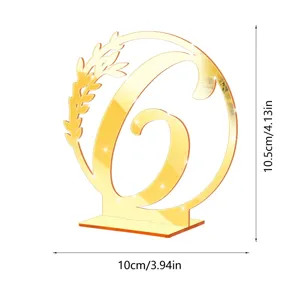 Gold Acrylic Table Number 6 Sign with Wheat Leaf Decor Wedding Reception Centerpiece