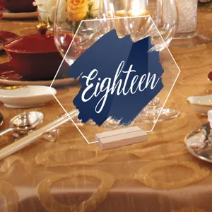 Placa de número de mesa de acrílico transparente con base de madera para banquetes