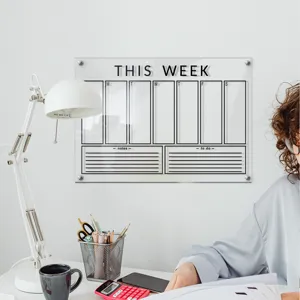 Clear acrylic weekly planner dry erase board for office, school, and home organization.