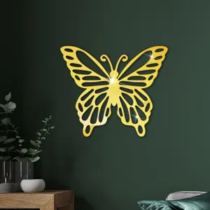 Grote holle vlinder acryl spiegel muursticker voor slaapkamer muurdecoratie gouden kleur.