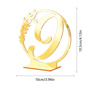 Golden acrylic table number 9 sign detail view, modern wedding decorative centerpiece display prop.