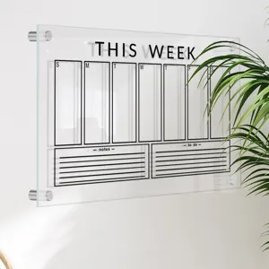 Clear acrylic weekly calendar board, wall-mounted dry erase memo planning board for office.