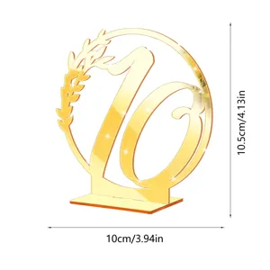 Gold acrylic table number 10 sign with stand, wedding decor centerpieces for party tables.