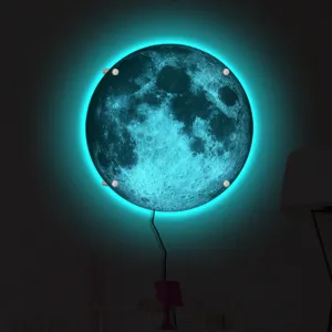 3D LED Moon Lamp Wall Hanging Night Light Glowing Planet Lamp Bedroom Home Decor Lighting