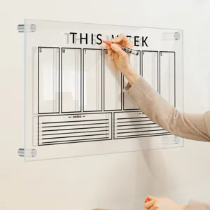 Clear acrylic weekly calendar board wall mounted dry erase memo board planner for office and home.