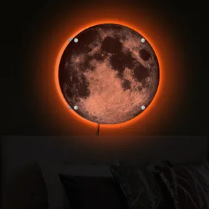 3D LED Moon Wall Lamp Ambient Night Light Orange Backlight Planet Hanging Lamp Home Decor