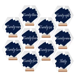 Números de mesa de acrílico con base de madera para boda fiesta banquete, letreros hexagonales.