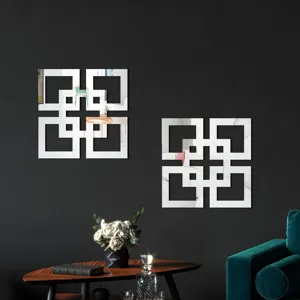 Modern geometric acrylic wall mirror sticker set, perfect for home living room wall decor detail.