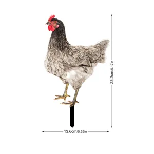 Vue détaillée du piquet de jardin poule en 3D pour décoration extérieure avec dimensions.